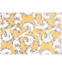Traditional ivory large scroll floral self design mustard yellow beige silver main curtain